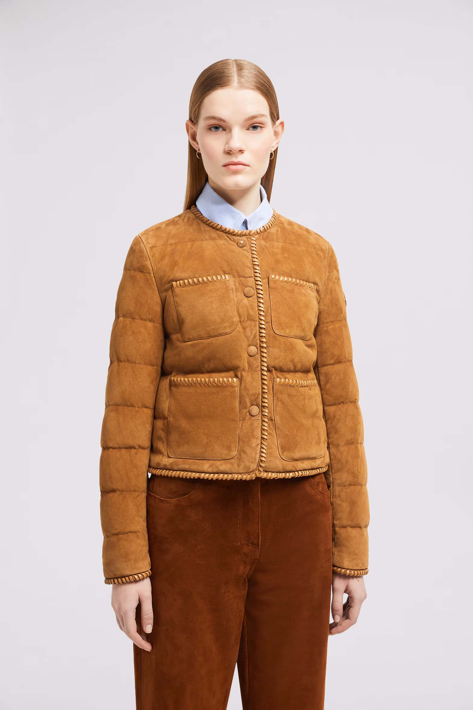 Lassay Suede Short Down Jacket Women Light Brown Moncler 3
